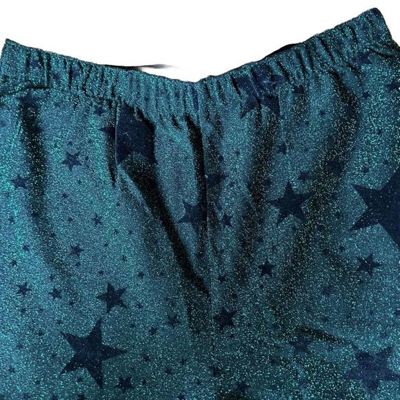 Women's Allegra K Green Metallic Stars Elastic Waist Flare Leg Size Medium - Picture 2 of 2